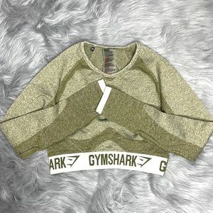 Gymshark Flex Long Sleeve Crop Top in Khaki Green. In size small.